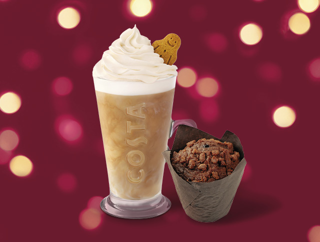 Perníkové caffè latte a&nbsp;Perníkový muffin s&nbsp;povidly